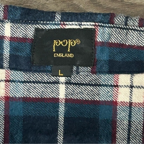 Pop England Blue Turquoise Cotton Flannel Button Up Men Size Large - Picture 4 of 7